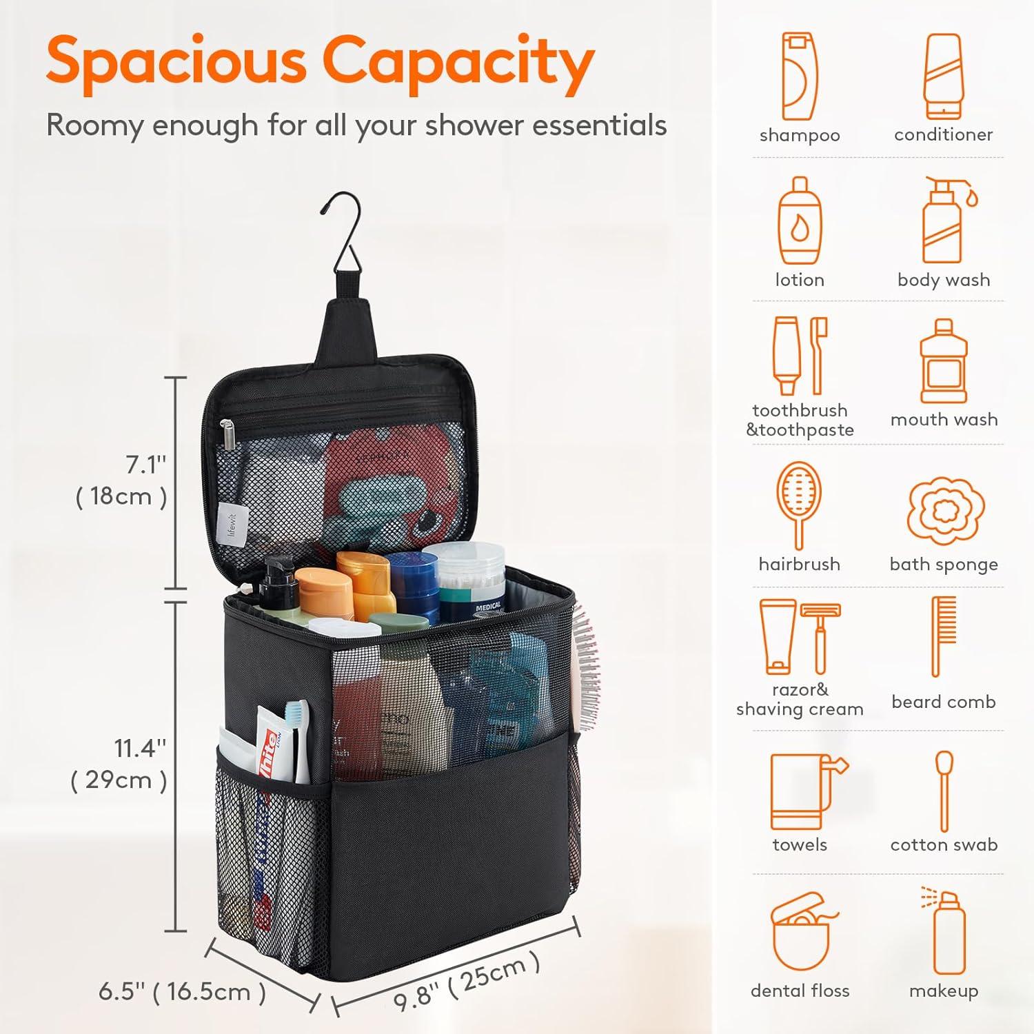 image:imageLifewit Mesh Shower Caddy Bag Portable for College Dorm Room Essentials Hanging Organizer Basket Quick Dry Tote Bag for Camping Bathroom Beach Travel Medium BlackBlack