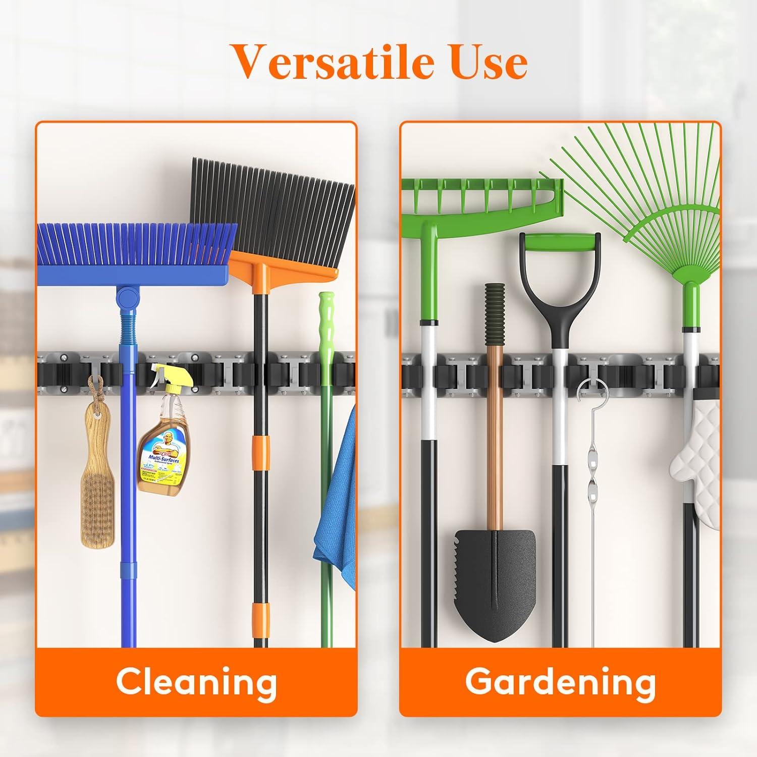 image:imageLifewit Mop and Broom Holder Wall Mount AntiSlip Broom Hanger for Kitchen Organization Heavy Duty Cleaning Supplies Organizer Easy Install Tool Organizer for Closet Garage 5 Slot 6 Hooks BlackGray