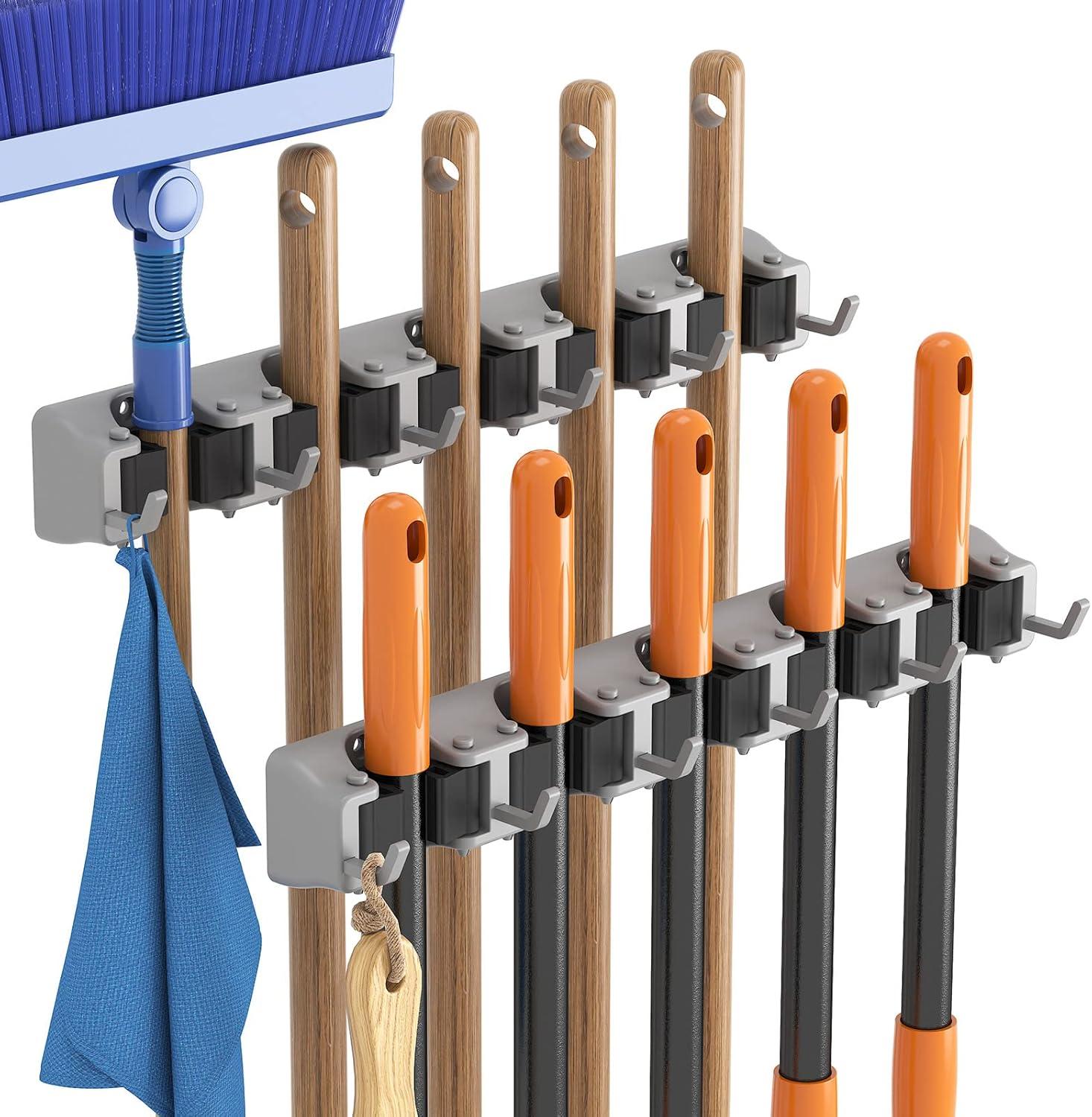 image:imageLifewit Mop and Broom Holder Wall Mount AntiSlip Broom Hanger for Kitchen Organization Heavy Duty Cleaning Supplies Organizer Easy Install Tool Organizer for Closet Garage 5 Slot 6 Hooks BlackGray