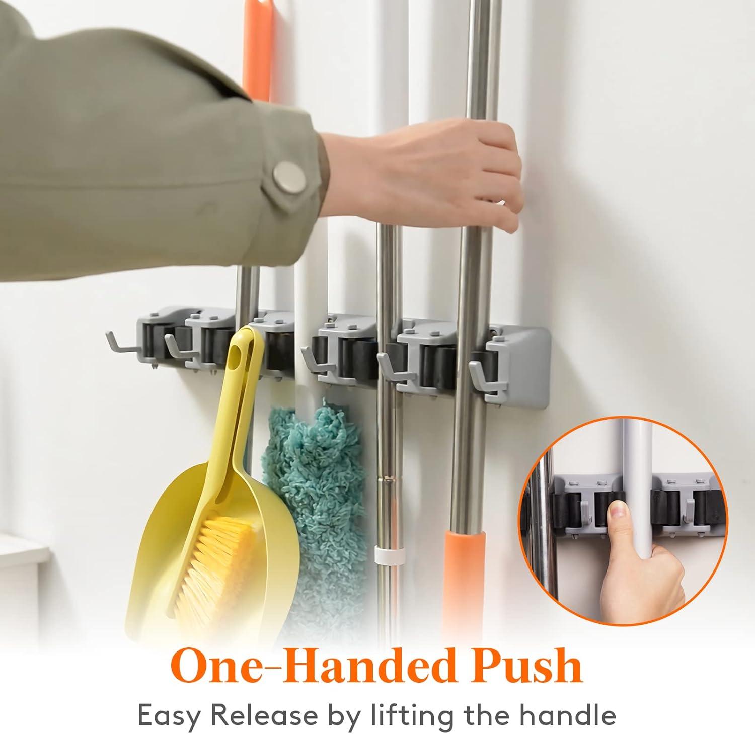 image:imageLifewit Mop and Broom Holder Wall Mount AntiSlip Broom Hanger for Kitchen Organization Heavy Duty Cleaning Supplies Organizer Easy Install Tool Organizer for Closet Garage 5 Slot 6 Hooks BlackGray