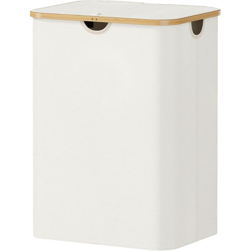 image:imageLifewit 100L Laundry Basket with Lid Clothes Hampers for Laundry with Bamboo Handles and A Removable Bag Large Foldable Laundry Hamper for Bedroom Bathroom Dorm Laundry Room BeigeOff White