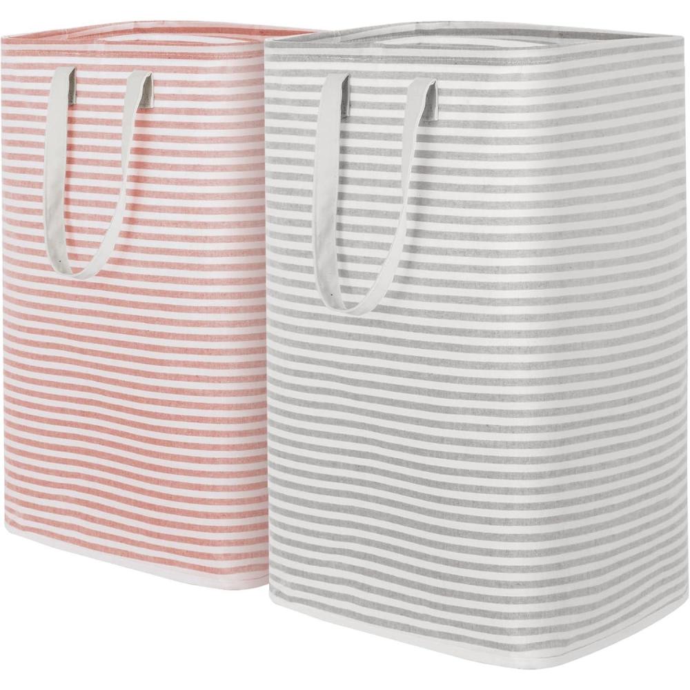 image:imageLifewit 2 Pack Laundry Hamper Large Collapsible Laundry Baskets Freestanding Waterproof Clothes Hamper with Easy Carry Handles in Laundry Room Bedroom Bathroom College Dorm for Adults Grey 2 x 80LGreyPink