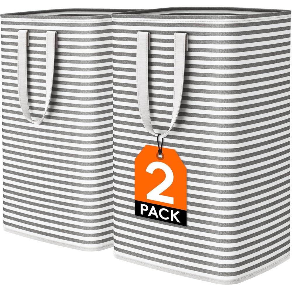 image:imageLifewit 2 Pack Laundry Hamper Large Collapsible Laundry Baskets Freestanding Waterproof Clothes Hamper with Easy Carry Handles in Laundry Room Bedroom Bathroom College Dorm for Adults Grey 2 x 80LBlack