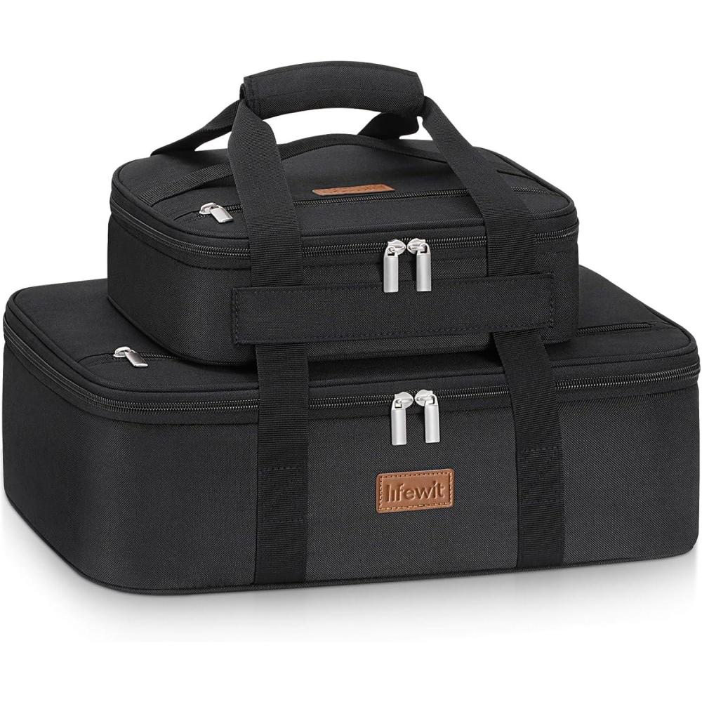image:imageLifewit Duo Insulated Casserole Carrier for Hot or Cold Food Lasagna Holder 2 Compartments Thermal Lunch Tote for Potluck Parties Cookouts Fits 9x13 Casserole Dish GrayBlack