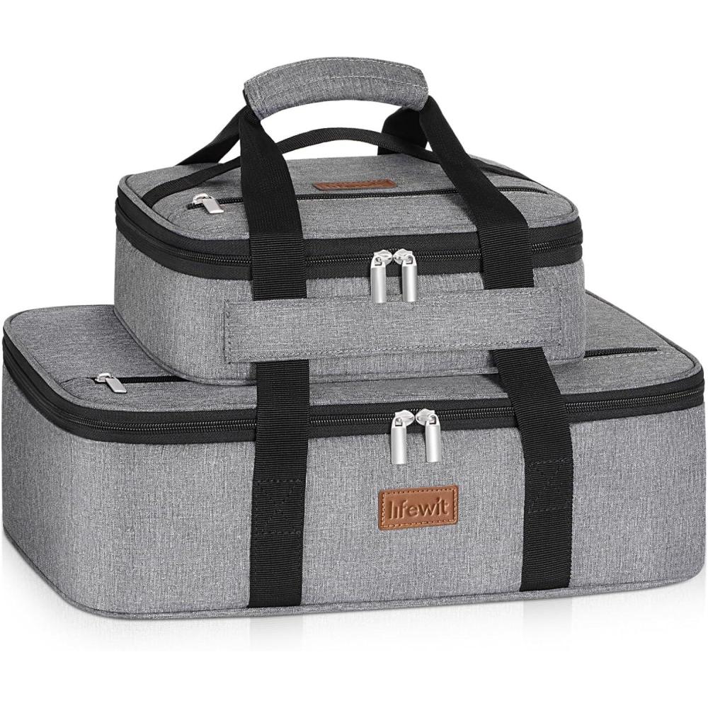 image:imageLifewit Duo Insulated Casserole Carrier for Hot or Cold Food Lasagna Holder 2 Compartments Thermal Lunch Tote for Potluck Parties Cookouts Fits 9x13 Casserole Dish GrayGray