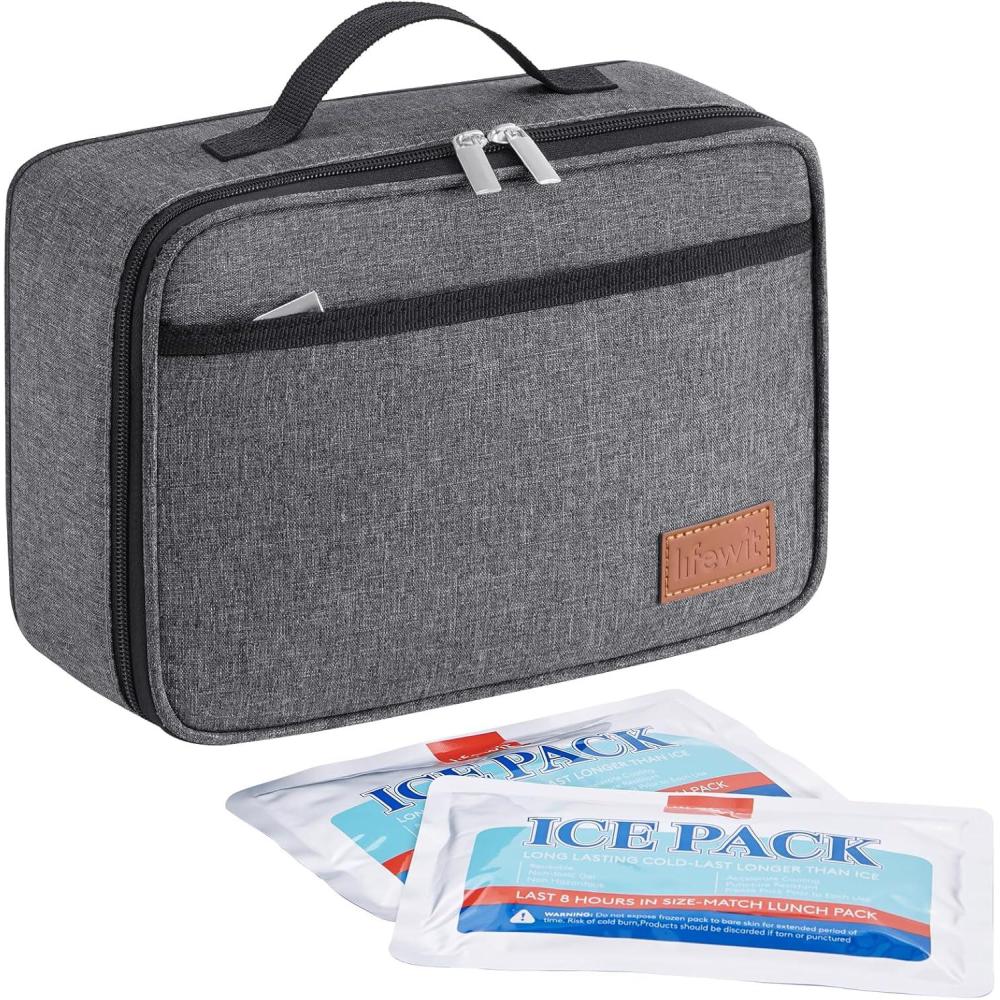 image:imageLifewit Freezable Lunch Box Insulated Reusable Lunch Bag with 2 Ice Packs Mini Cooler Snack Bag for Bento Box for Salad Sandwich Snacks fo Men Women for Work Black 5LDark Gray