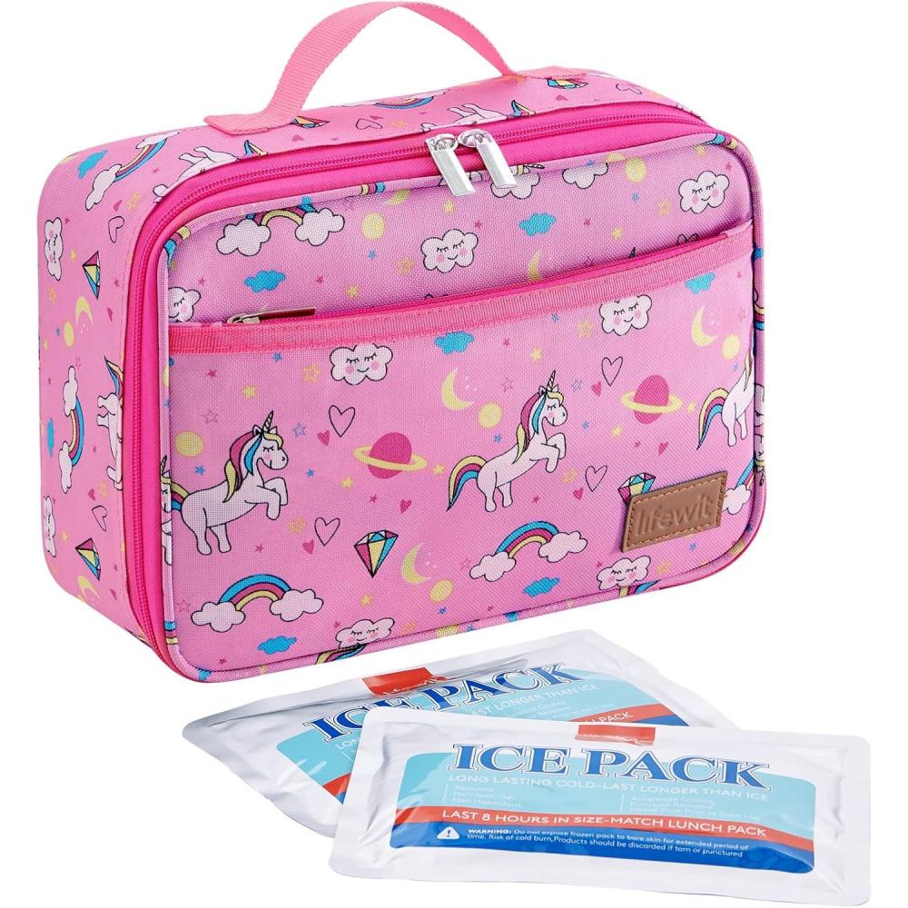 image:imageLifewit Freezable Lunch Box Insulated Reusable Lunch Bag with 2 Ice Packs Mini Cooler Snack Bag for Bento Box for Salad Sandwich Snacks fo Men Women for Work Black 5LPink