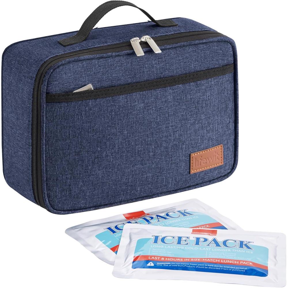 image:imageLifewit Freezable Lunch Box Insulated Reusable Lunch Bag with 2 Ice Packs Mini Cooler Snack Bag for Bento Box for Salad Sandwich Snacks fo Men Women for Work Black 5LDark Blue