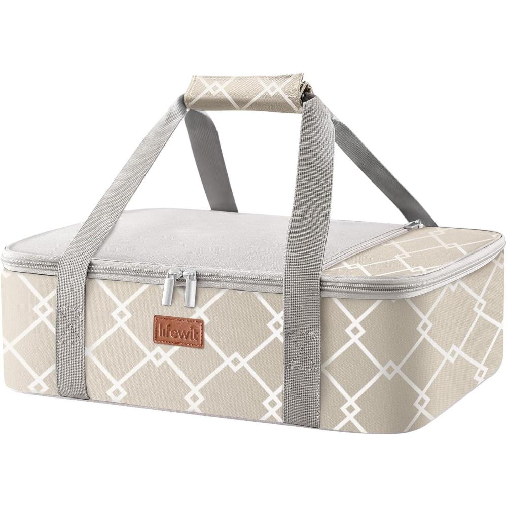 image:imageLifewit Insulated Single Decker Casserole Carrier Lasagna Lugger Holder for Hot or Cold Food Fits 9 x 13 Baking Dish Thermal Lunch Tote Bag for Potluck Parties Picnic and Cookouts BlackGray