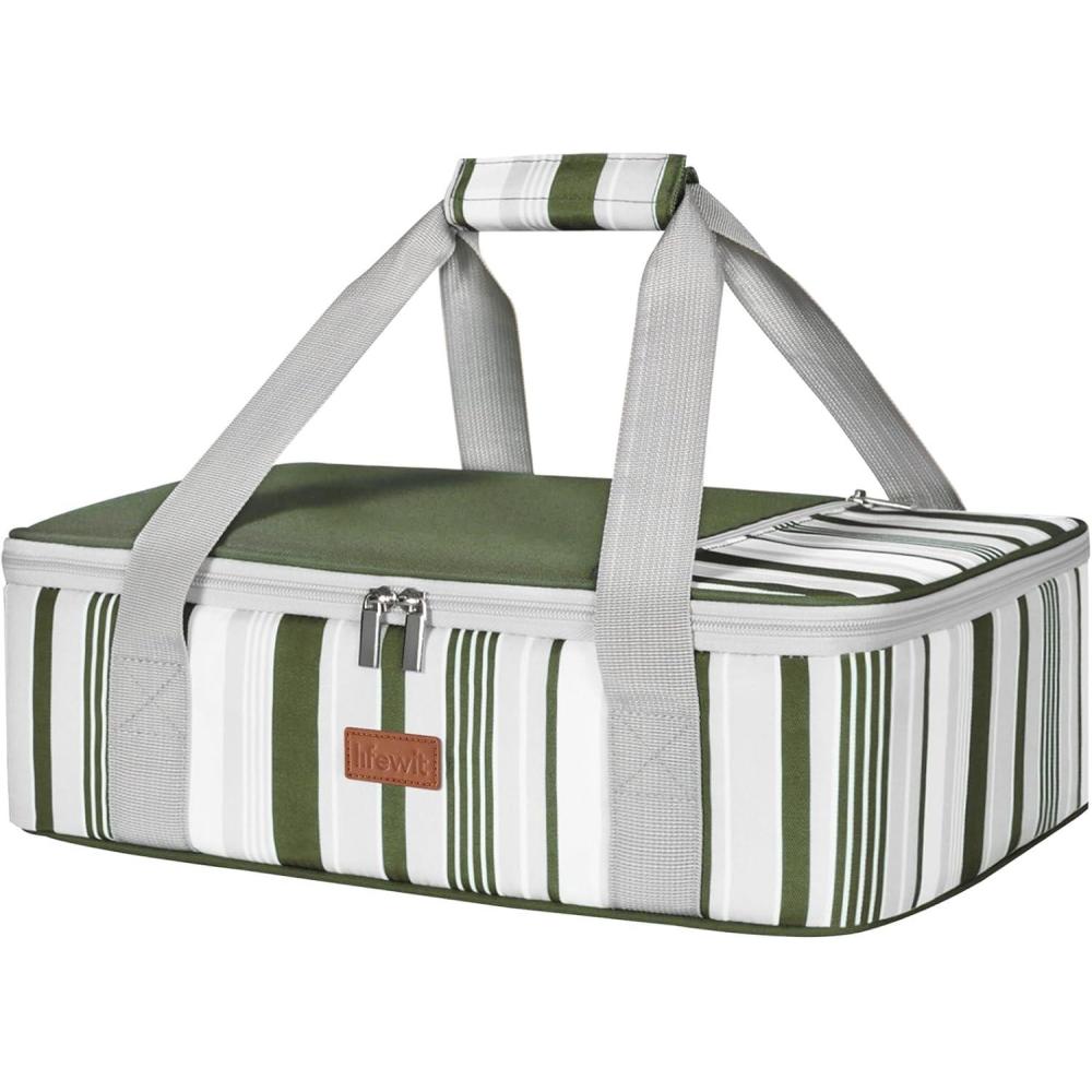 image:imageLifewit Insulated Single Decker Casserole Carrier for Hot or Cold Food Casserole Dish Carrying Case Lasagna Holder for Potluck Parties Picnic and Cookouts Fits 9x13 Baking Dish GreyDark Green