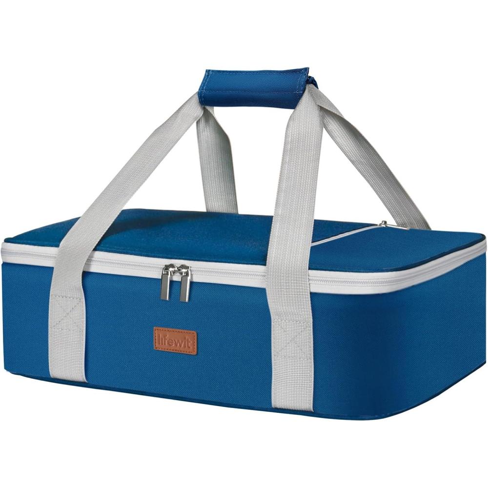 image:imageLifewit Insulated Single Decker Casserole Carrier for Hot or Cold Food Casserole Dish Carrying Case Lasagna Holder for Potluck Parties Picnic and Cookouts Fits 9x13 Baking Dish GreyPure Blue
