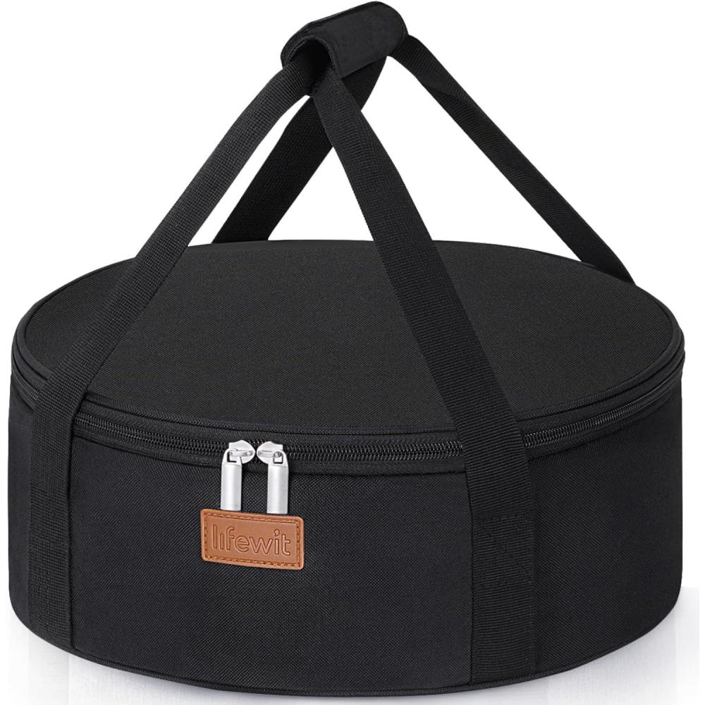 image:imageLifewit Insulated Single Decker Round Casserole Carrier Portable Pie Carrier Bag for Hot or Cold Food Fits 125 Baking Dish Thermal Lunch Tote for Potluck Parties Picnic and Cookouts GreyBlack