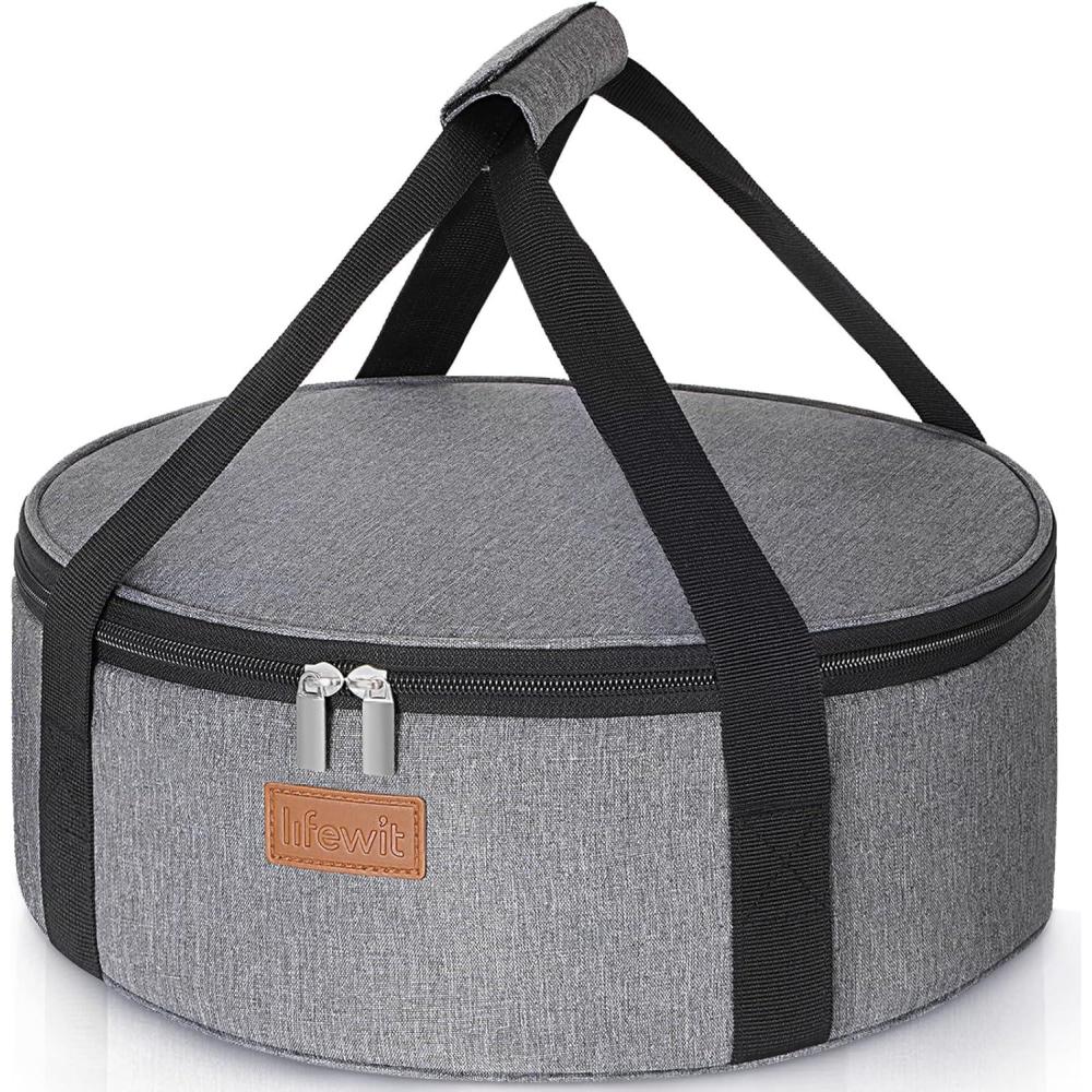 image:imageLifewit Insulated Single Decker Round Casserole Carrier Portable Pie Carrier Bag for Hot or Cold Food Fits 125 Baking Dish Thermal Lunch Tote for Potluck Parties Picnic and Cookouts GreyGray