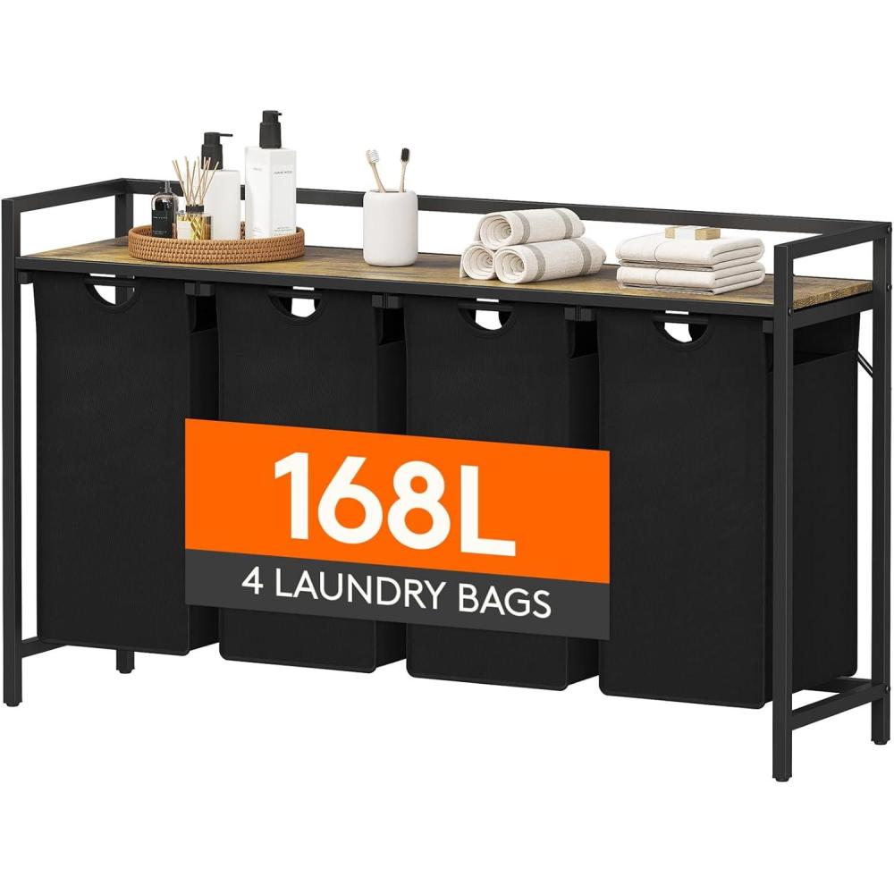 image:imageLifewit Laundry Hamper 4 Section 168L Pull out Laundry Clothes Basket Organizer with Large Top Shelf and 4 Removable Bags and Handles Laundry Sorter for Laundry Room Bedroom Bathroom BlackBlack