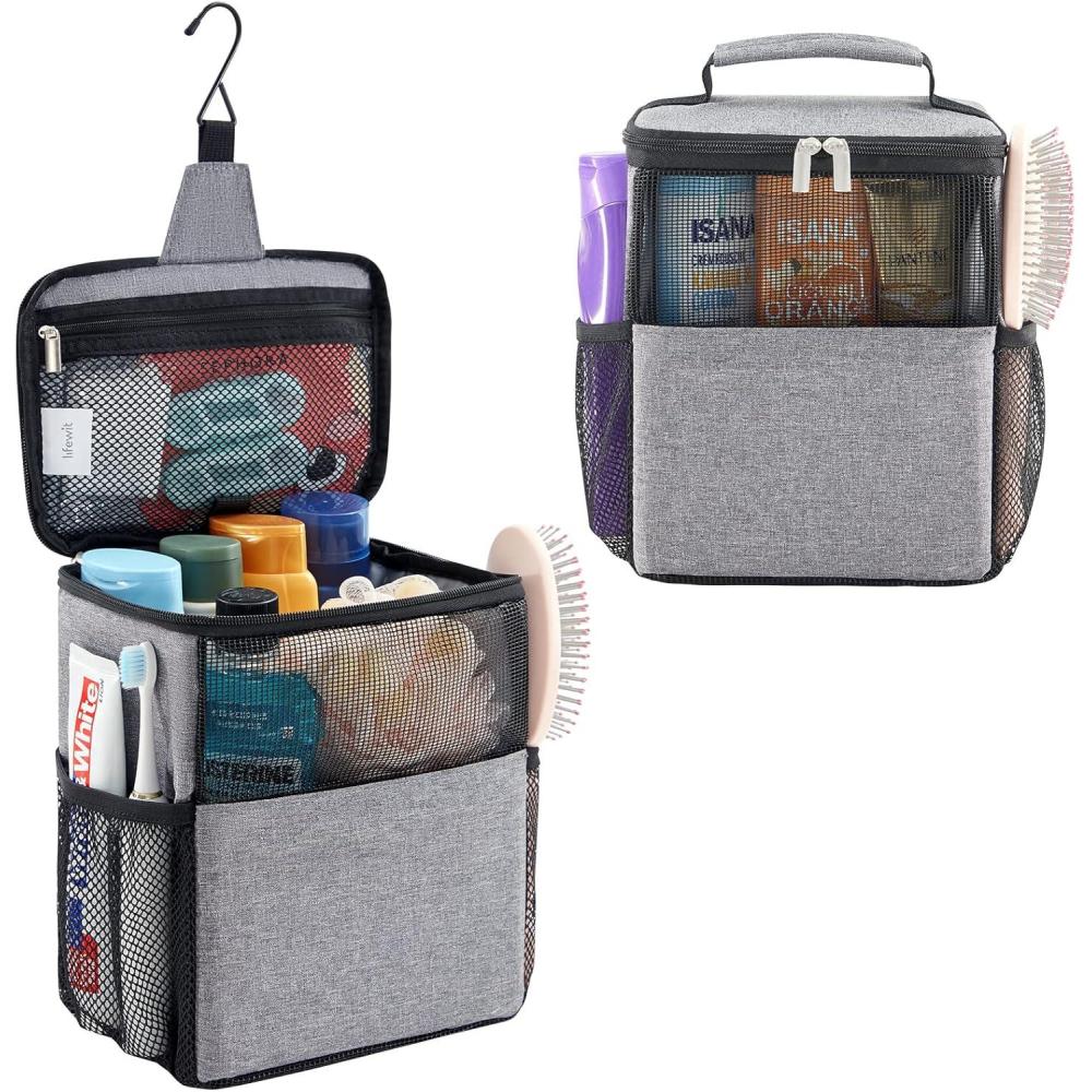 image:imageLifewit Mesh Shower Caddy Bag Portable for College Dorm Room Essentials Hanging Organizer Basket Quick Dry Tote Bag for Camping Bathroom Beach Travel Medium BlackGrey
