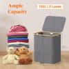 Lifewit 120L Double Laundry Hamper with Lid, Large Dual Laundry Basket Removable Bags, 2 Sections Aesthetic Clothes Hampers for Laundry with Bamboo Handles for Bedroom Bathroom Dorm, Black(Grey)