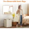 Lifewit 120L Double Laundry Hamper with Lid, Large Dual Laundry Basket Removable Bags, 2 Sections Aesthetic Clothes Hampers for Laundry with Bamboo Handles for Bedroom Bathroom Dorm, Black(Beige)