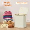 Lifewit 120L Double Laundry Hamper with Lid, Large Dual Laundry Basket Removable Bags, 2 Sections Aesthetic Clothes Hampers for Laundry with Bamboo Handles for Bedroom Bathroom Dorm, Black(Beige)