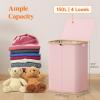 Lifewit 120L Double Laundry Hamper with Lid, Large Dual Laundry Basket Removable Bags, 2 Sections Aesthetic Clothes Hampers for Laundry with Bamboo Handles for Bedroom Bathroom Dorm, Black(Pink)