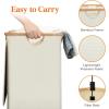 Lifewit 120L Double Laundry Hamper with Lid, Large Dual Laundry Basket Removable Bags, 2 Sections Aesthetic Clothes Hampers for Laundry with Bamboo Handles for Bedroom Bathroom Dorm, Black(Beige)