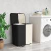 Lifewit Double Laundry Hamper with Lid and Removable Laundry Bags, Large Collapsible 2 Dividers Dirty Clothes Basket with Handles for Bedroom, Laundry Room, Closet, Bathroom, College, 136L Gray(White&black)