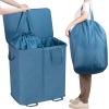 Lifewit Double Laundry Hamper with Lid and Removable Laundry Bags, Large Collapsible 2 Dividers Dirty Clothes Basket with Handles for Bedroom, Laundry Room, Closet, Bathroom, College, 136L Gray(Blue)