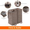 Lifewit Double Laundry Hamper with Lid and Removable Laundry Bags, Large Collapsible 2 Dividers Dirty Clothes Basket with Handles for Bedroom, Laundry Room, Closet, Bathroom, College, 136L Gray(Brown)