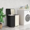 Lifewit Double Laundry Hamper with Lid and Removable Laundry Bags, Large Collapsible 2 Dividers Dirty Clothes Basket with Handles for Bedroom, Laundry Room, Closet, Bathroom, College, 136L Gray(White&black)