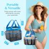 Lifewit Mesh Shower Caddy Freestanding Portable Shower Tote Bag for College Dorm, Bathroom, Gym, Travel, Quick Dry Hanging Organizer with 7 Storage Pockets for Toiletry Essentials, Medium,Black(Blue)