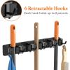 Lifewit Mop and Broom Holder Wall Mount, Anti-Slip Broom Hanger for Kitchen Organization, Heavy Duty Cleaning Supplies Organizer, Easy Install Tool Organizer for Closet, Garage, 5 Slot 6 Hooks, Black(Black)