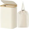 Lifewit 100L Laundry Basket with Lid, Clothes Hampers for Laundry with Bamboo Handles and A Removable Bag, Large Foldable Laundry Hamper for Bedroom, Bathroom, Dorm, Laundry Room, Beige(White)