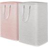 Lifewit 2 Pack Laundry Hamper Large Collapsible Laundry Baskets, Freestanding Waterproof Clothes Hamper with Easy Carry Handles in Laundry Room Bedroom Bathroom College Dorm for Adults, Grey, 2 x 80L(Grey-Pink)