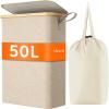 Lifewit 65L Slim Laundry Hamper with Lid, Narrow Laundry Basket with Removable Bag & Bamboo Handles, Fodable Thin Dirty Clothes Hamper for Laundry Collapsible Bin for Bathroom Bedroom Dorm, Dark Gray(Beige)