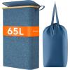 Lifewit 65L Slim Laundry Hamper with Lid, Narrow Laundry Basket with Removable Bag & Bamboo Handles, Fodable Thin Dirty Clothes Hamper for Laundry Collapsible Bin for Bathroom Bedroom Dorm, Dark Gray(Dark Blue)
