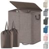 Lifewit Double Laundry Hamper with Lid and Removable Laundry Bags, Large Collapsible 2 Dividers Dirty Clothes Basket with Handles for Bedroom, Laundry Room, Closet, Bathroom, College, 136L Gray(Brown)