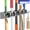 Lifewit Mop and Broom Holder Wall Mount, Anti-Slip Broom Hanger for Kitchen Organization, Heavy Duty Cleaning Supplies Organizer, Easy Install Tool Organizer for Closet, Garage, 5 Slot 6 Hooks, Black(Gray)