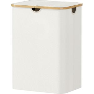 Lifewit 100L Laundry Basket with Lid, Clothes Hampers for Laundry with Bamboo Handles and A Removable Bag, Large Foldable Laundry Hamper for Bedroom, Bathroom, Dorm, Laundry Room, Beige(Off White)