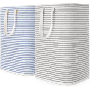 Lifewit 2 Pack Laundry Hamper Large Collapsible Laundry Baskets, Freestanding Waterproof Clothes Hamper with Easy Carry Handles in Laundry Room Bedroom Bathroom College Dorm for Adults, Grey, 2 x 80L(Grey-Blue)