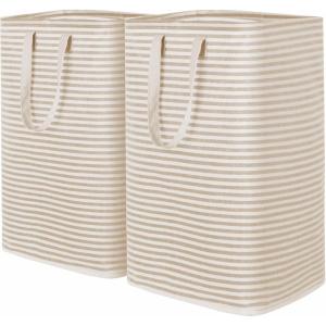Lifewit 2 Pack Laundry Hamper Large Collapsible Laundry Baskets, Freestanding Waterproof Clothes Hamper with Easy Carry Handles in Laundry Room Bedroom Bathroom College Dorm for Adults, Grey, 2 x 80L(Beige)