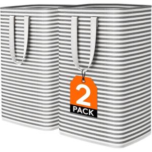 Lifewit 2 Pack Laundry Hamper Large Collapsible Laundry Baskets, Freestanding Waterproof Clothes Hamper with Easy Carry Handles in Laundry Room Bedroom Bathroom College Dorm for Adults, Grey, 2 x 80L(Black)