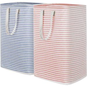 Lifewit 2 Pack Laundry Hamper Large Collapsible Laundry Baskets, Freestanding Waterproof Clothes Hamper with Easy Carry Handles in Laundry Room Bedroom Bathroom College Dorm for Adults, Grey, 2 x 80L(Blue-Pink)