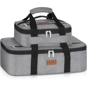 Lifewit Duo Insulated Casserole Carrier for Hot or Cold Food, Lasagna Holder 2 Compartments, Thermal Lunch Tote for Potluck Parties Cookouts, Fits 9″x13″ Casserole Dish, Gray(Gray)