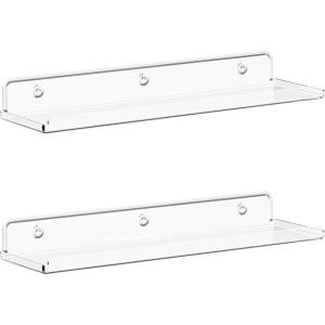 Lifewit Floating Shelves for Wall, 6 Pack 15″ Clear Acrylic Shelf Room Decor for Book/Figures/Photo/Makeup in Bathroom, Book Shelf, Living Room, Bedroom, Kitchen Storage and Organization(Clear)