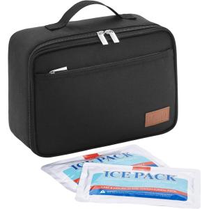 Lifewit Freezable Lunch Box, Insulated Reusable Lunch Bag with 2 Ice Packs, Mini Cooler Snack Bag for Bento Box for Salad, Sandwich, Snacks fo Men Women for Work, Black 5L(Black)
