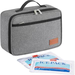 Lifewit Freezable Lunch Box, Insulated Reusable Lunch Bag with 2 Ice Packs, Mini Cooler Snack Bag for Bento Box for Salad, Sandwich, Snacks fo Men Women for Work, Black 5L(Gray)