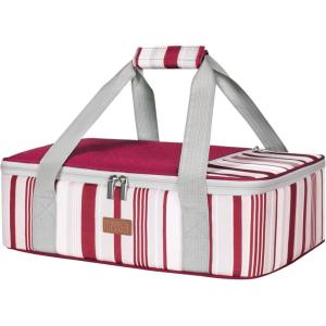 Lifewit Insulated Single Decker Casserole Carrier for Hot or Cold Food, Casserole Dish Carrying Case, Lasagna Holder for Potluck Parties, Picnic and Cookouts, Fits 9″x13″ Baking Dish, Grey(Red)