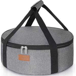 Lifewit Insulated Single Decker Round Casserole Carrier, Portable Pie Carrier Bag for Hot or Cold Food, Fits 12.5″ Baking Dish, Thermal Lunch Tote for Potluck Parties, Picnic and Cookouts, Grey(Gray)