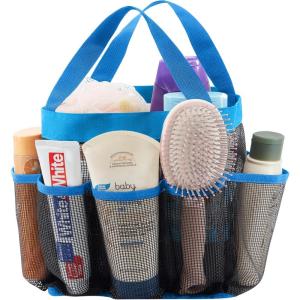 Lifewit Mesh Shower Caddy Freestanding Portable Shower Tote Bag for College Dorm, Bathroom, Gym, Travel, Quick Dry Hanging Organizer with 7 Storage Pockets for Toiletry Essentials, Medium,Black(Blue)
