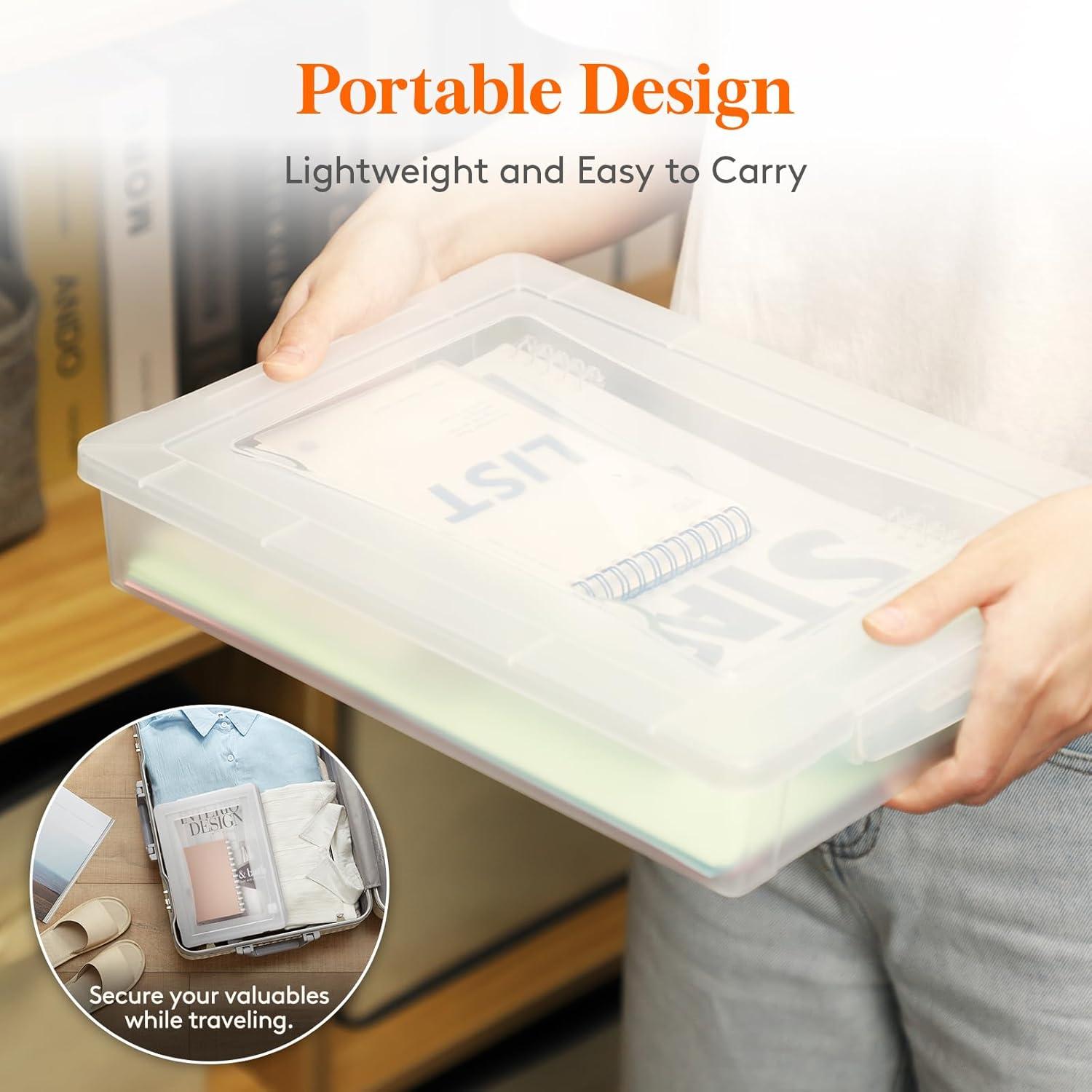 image:imageLifewit 4 Pack Paper Organizer Storage MultiPurpose Plastic File Box with Latching Lids Containers for A4 85 x 11 Letter Scrapbook Document Magazine Art Supplies ClearClear