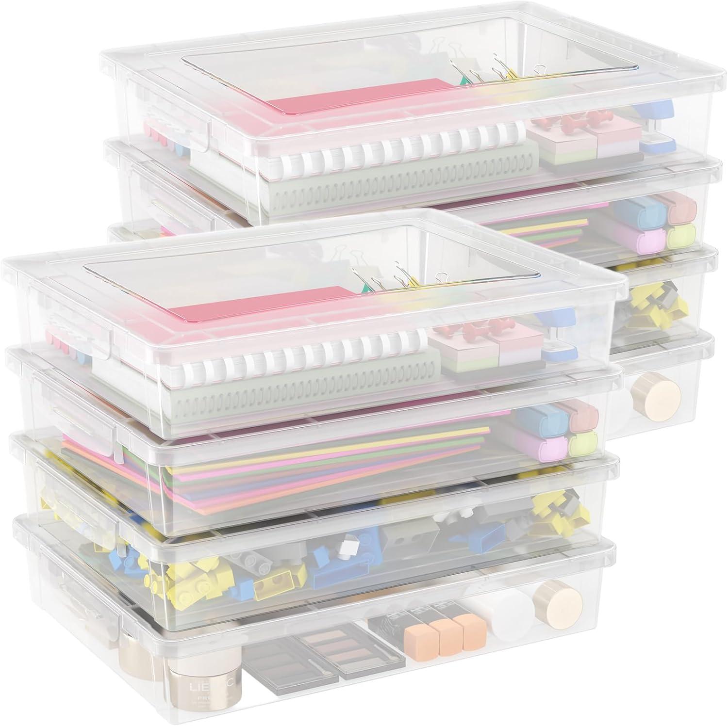 image:imageLifewit 4 Pack Paper Organizer Storage MultiPurpose Plastic File Box with Latching Lids Containers for A4 85 x 11 Letter Scrapbook Document Magazine Art Supplies ClearClear